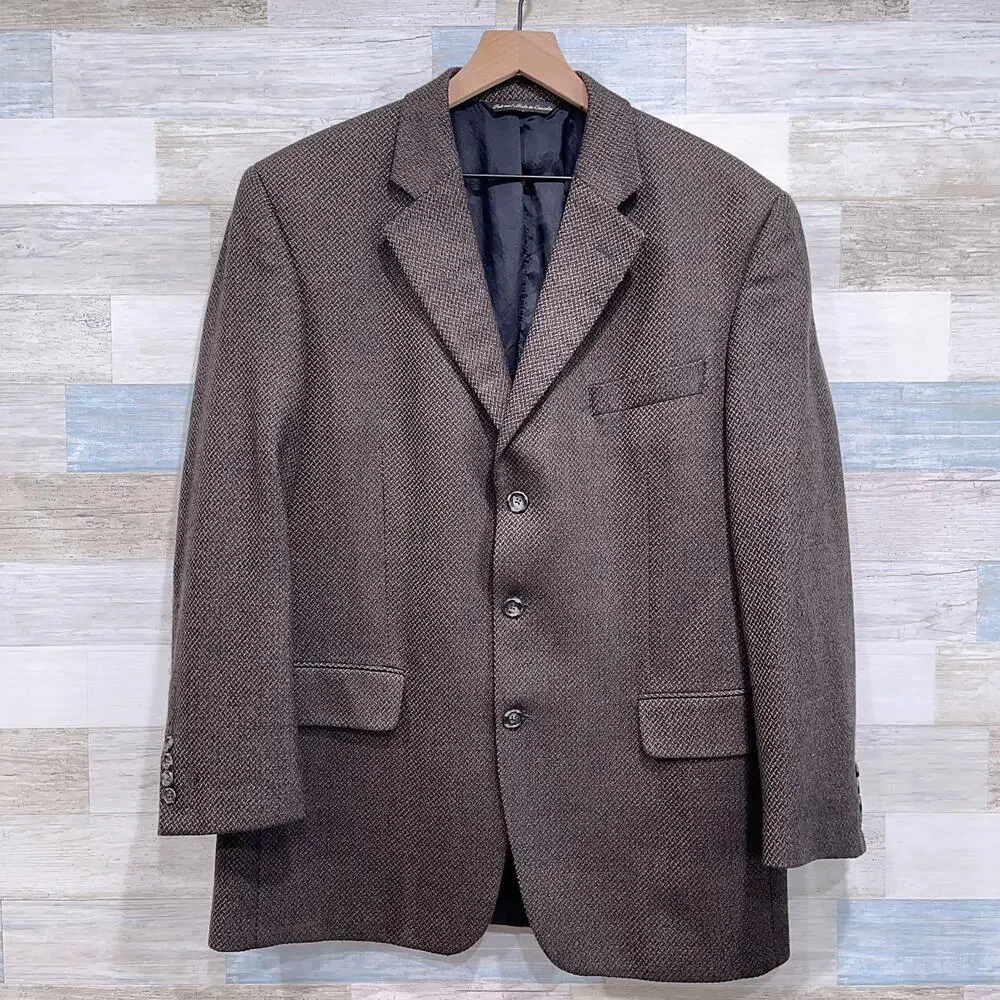 Jack Victor Wool Luxe Tweed Sport Coat Jacket Taupe Brown Two Button Mens 42R